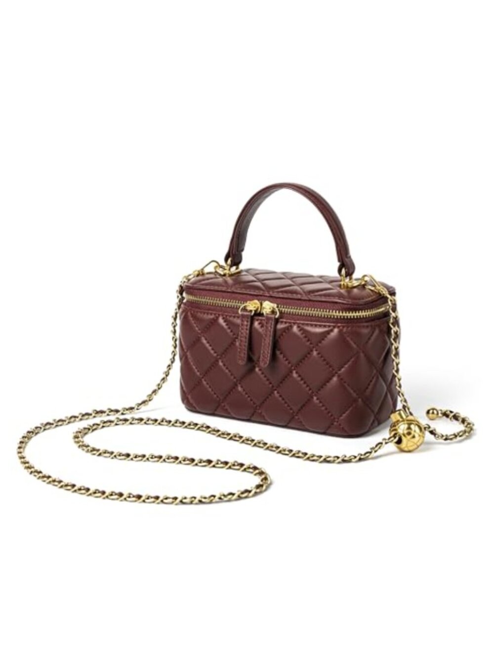 Small Quilted Lambskin Leather Crossbody Box Bag with Metal Chain Strap